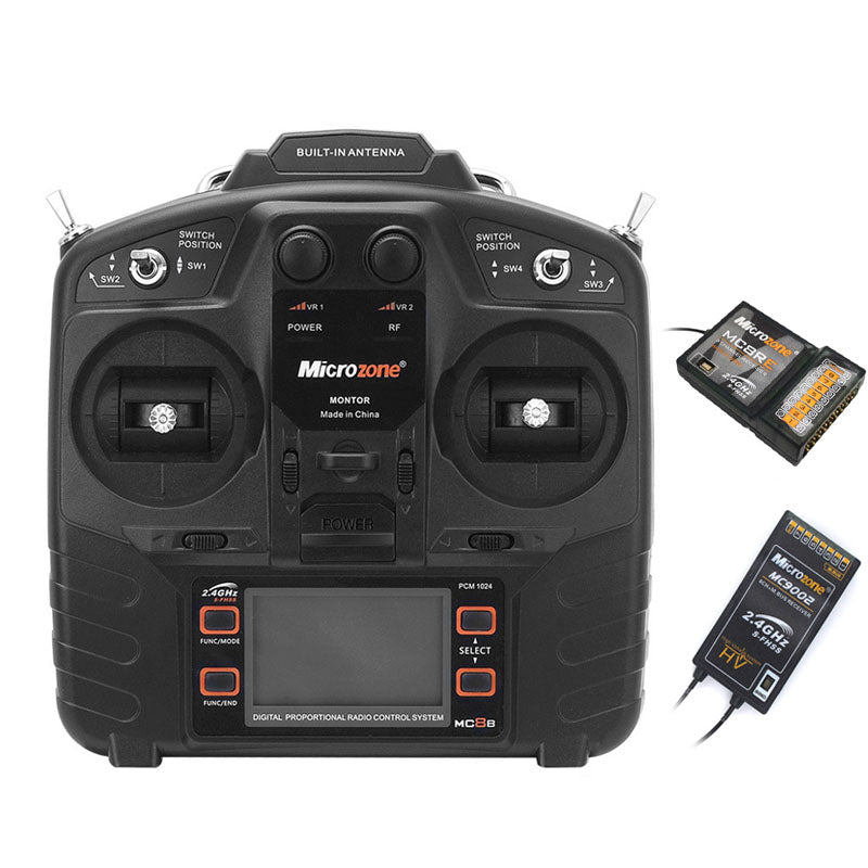 Microzone MC8B 2.4G 8CH Remote Control Transmitter & MC9002 CH Receiver Radio System for RC Aircraft Fixed-wing Helicopter Drone
