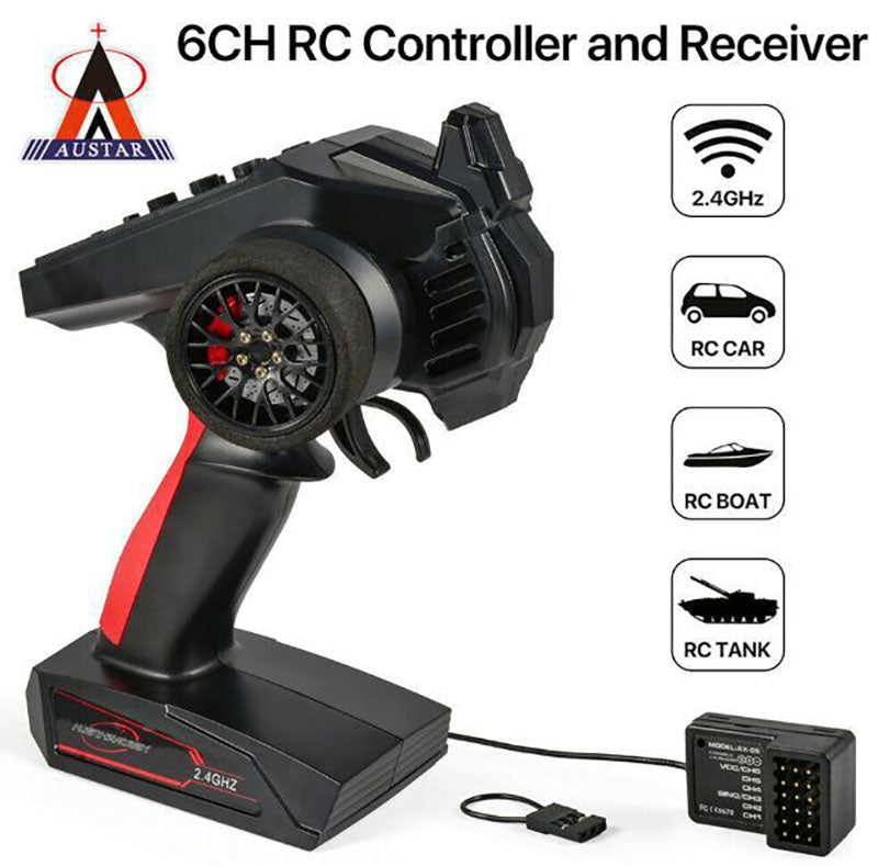 AUSTAR AX6S 2.4G 4CH Transmitter Radio Remote Control with AX-6S Receiver for Q65 MN90 1/10 1/8 TRX4 Axial SCX10 D90 RC Car Boat