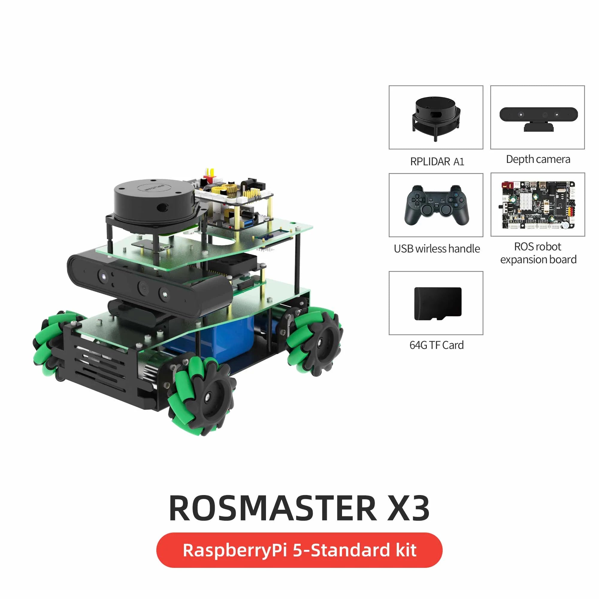 ROSMASTER X3 ROS2 STEM Education Python Programming Robot with Mecanum Wheel for Jetson NANO 4GB/Xavier NX/TX2 NX/RaspberryPi 4B