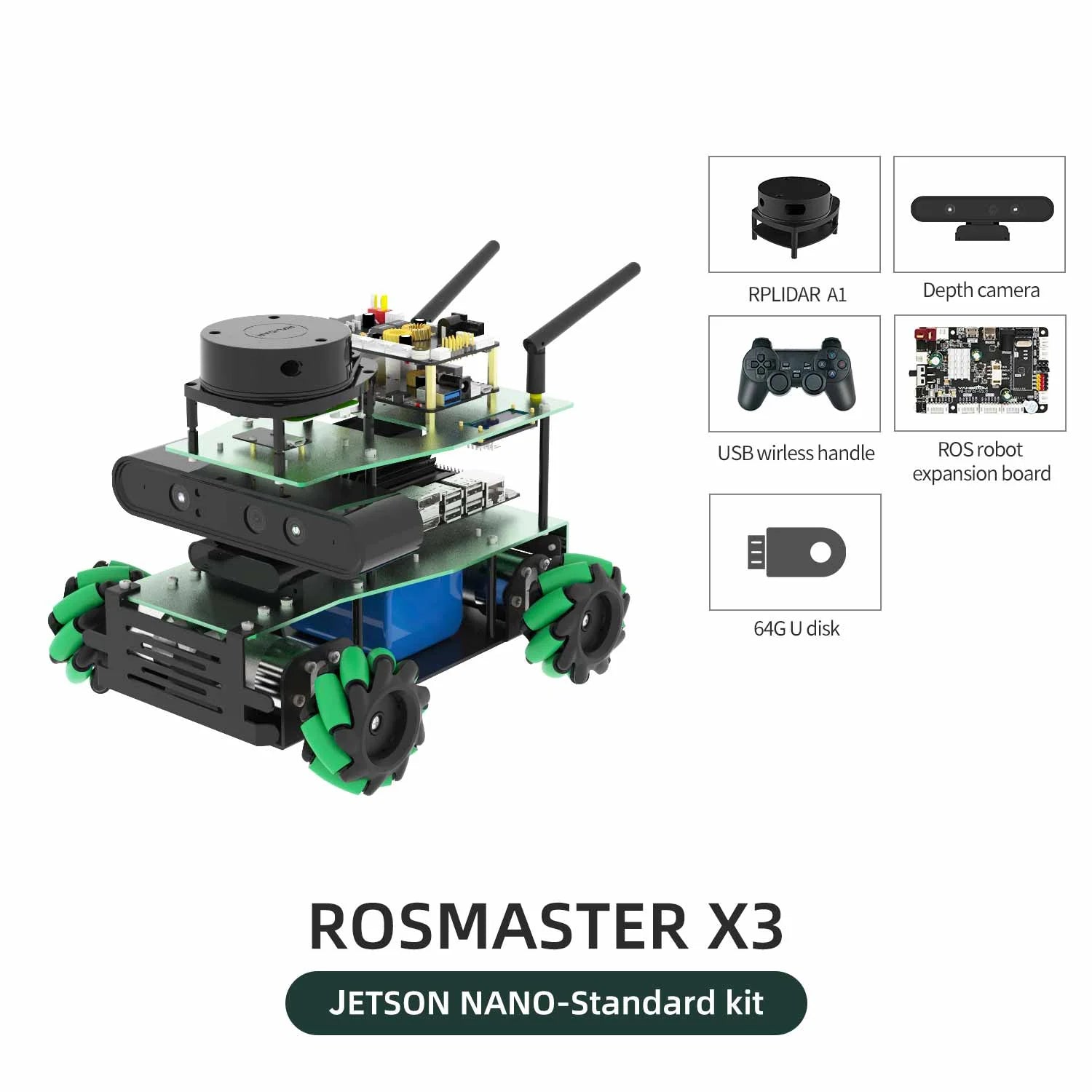 ROSMASTER X3 ROS2 STEM Education Python Programming Robot with Mecanum Wheel for Jetson NANO 4GB/Xavier NX/TX2 NX/RaspberryPi 4B