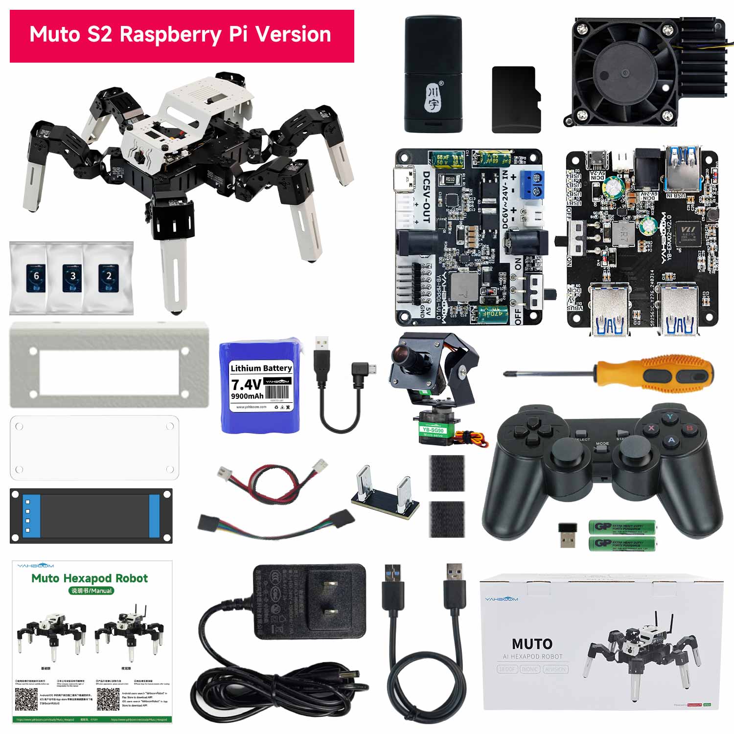 Yahboom 18DOF Muto S2 Hexapod Robot STEM Education Python Programming Robot with Raspberry Pi and NVIDIA Jetson NANO