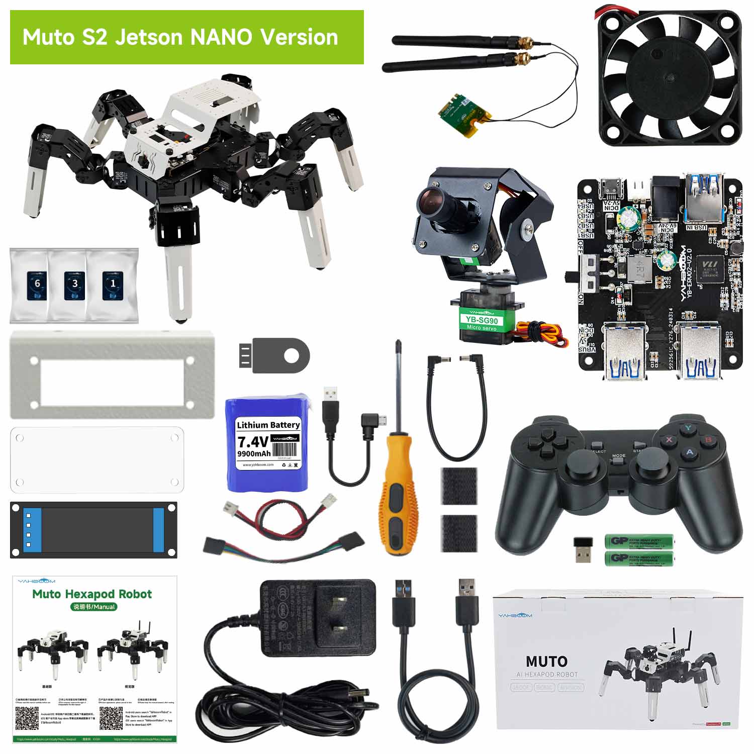 Yahboom 18DOF Muto S2 Hexapod Robot STEM Education Python Programming Robot with Raspberry Pi and NVIDIA Jetson NANO