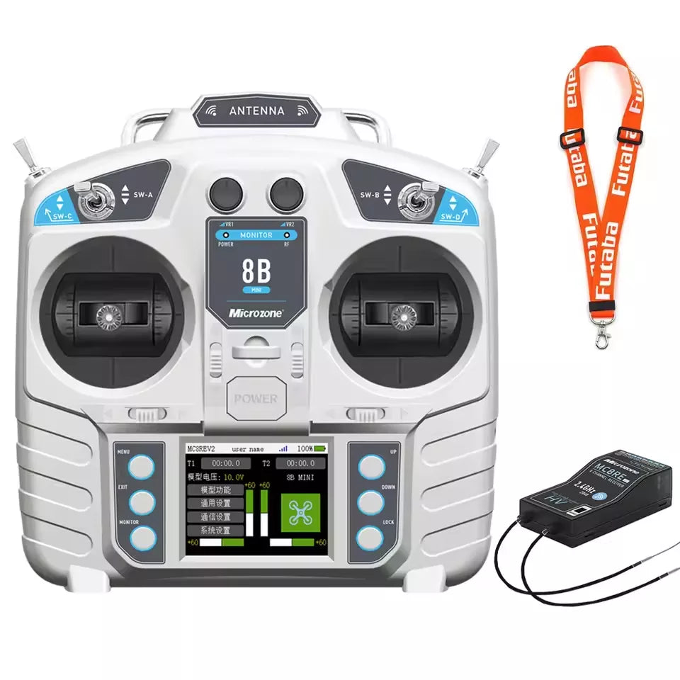 Microzone MC8B MINI 2.4G 8CH Remote Control Transmitter & MC8RE-V2 Receiver Radio System for RC Aircraft Fixed-wing Helicopter