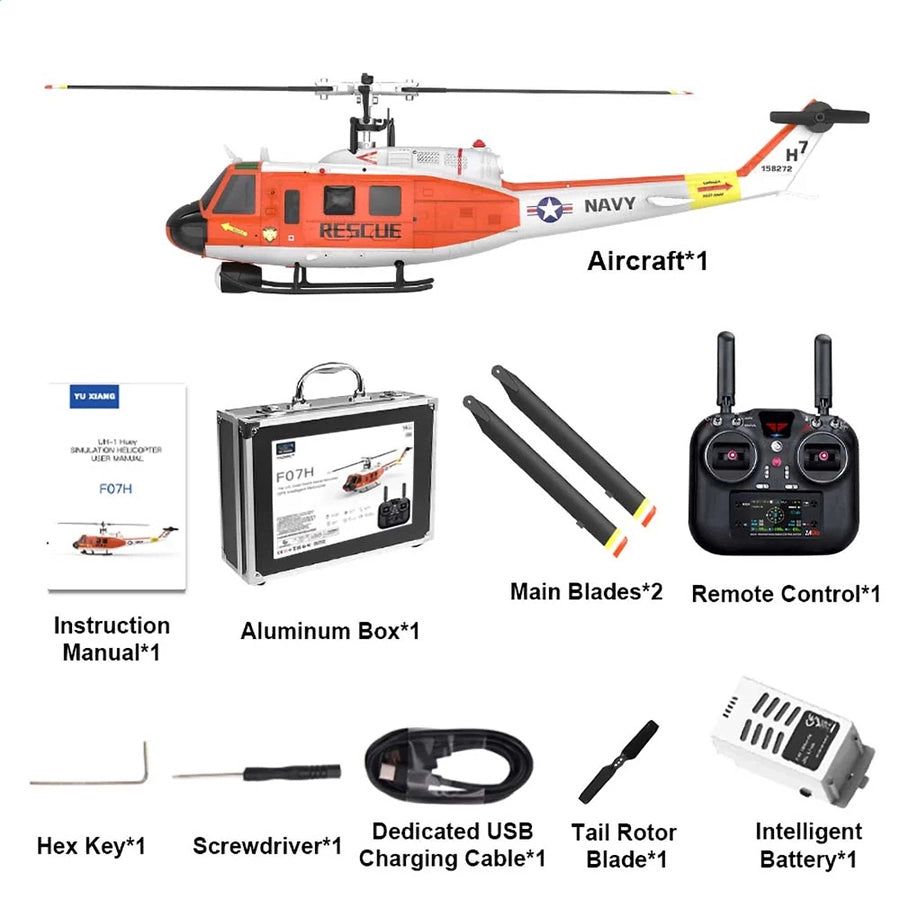 YUXIANG F07H Huey UH-1D RC Helicopter NAVY Rescue Scale GPS Optical Flow Positioning Intelligent Altitude Hold Helicopter