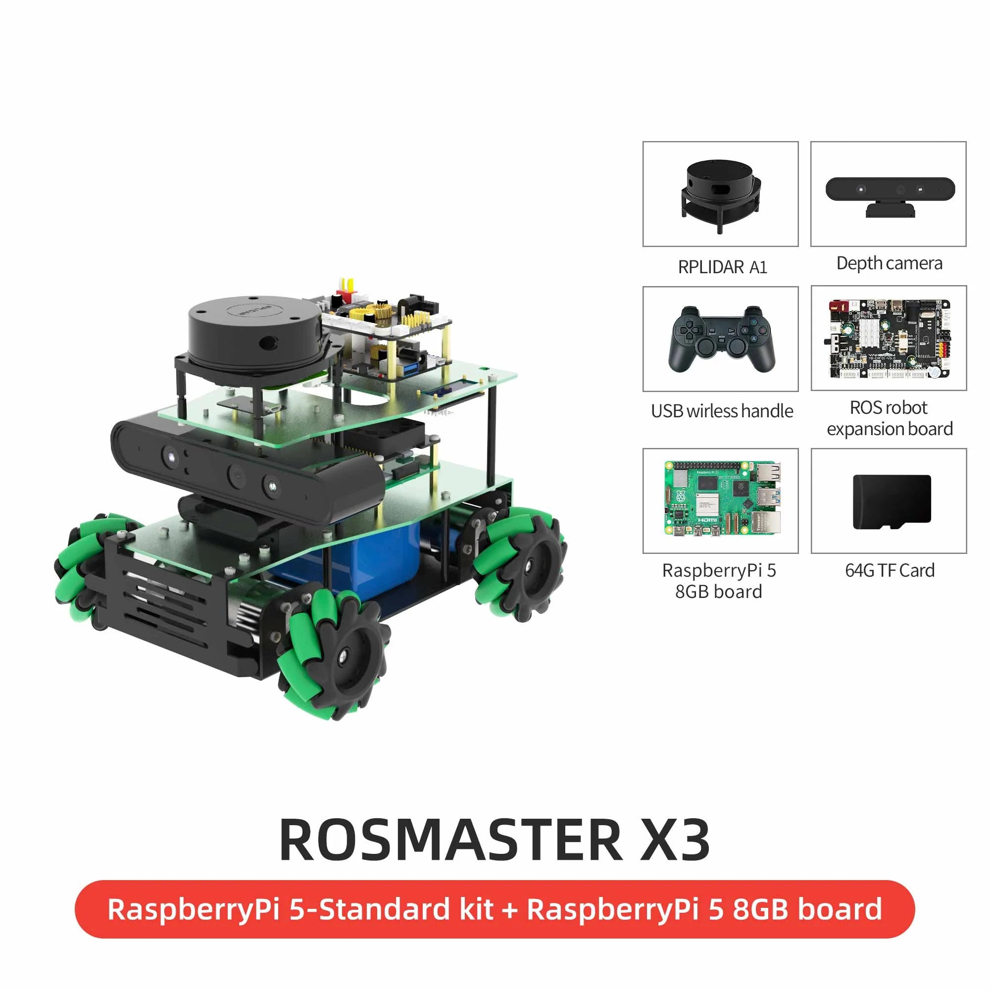 ROSMASTER X3 ROS2 STEM Education Python Programming Robot with Mecanum Wheel for Jetson NANO 4GB/Xavier NX/TX2 NX/RaspberryPi 4B