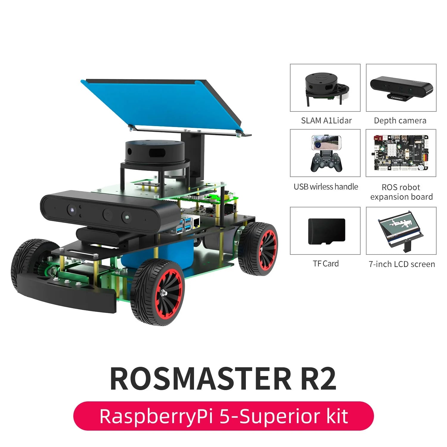 ROSMASTER R2 ROS2 STEM Education Python Programming Robot with Ackermann structure for Jetson NANO 4GB/Orin NANO/Orin NX/RPi 4B(Max Speed:1.8m/s)