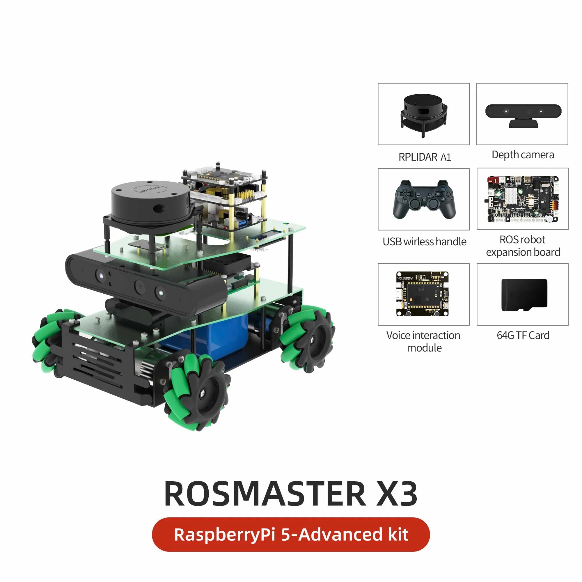 ROSMASTER X3 ROS2 STEM Education Python Programming Robot with Mecanum Wheel for Jetson NANO 4GB/Xavier NX/TX2 NX/RaspberryPi 4B