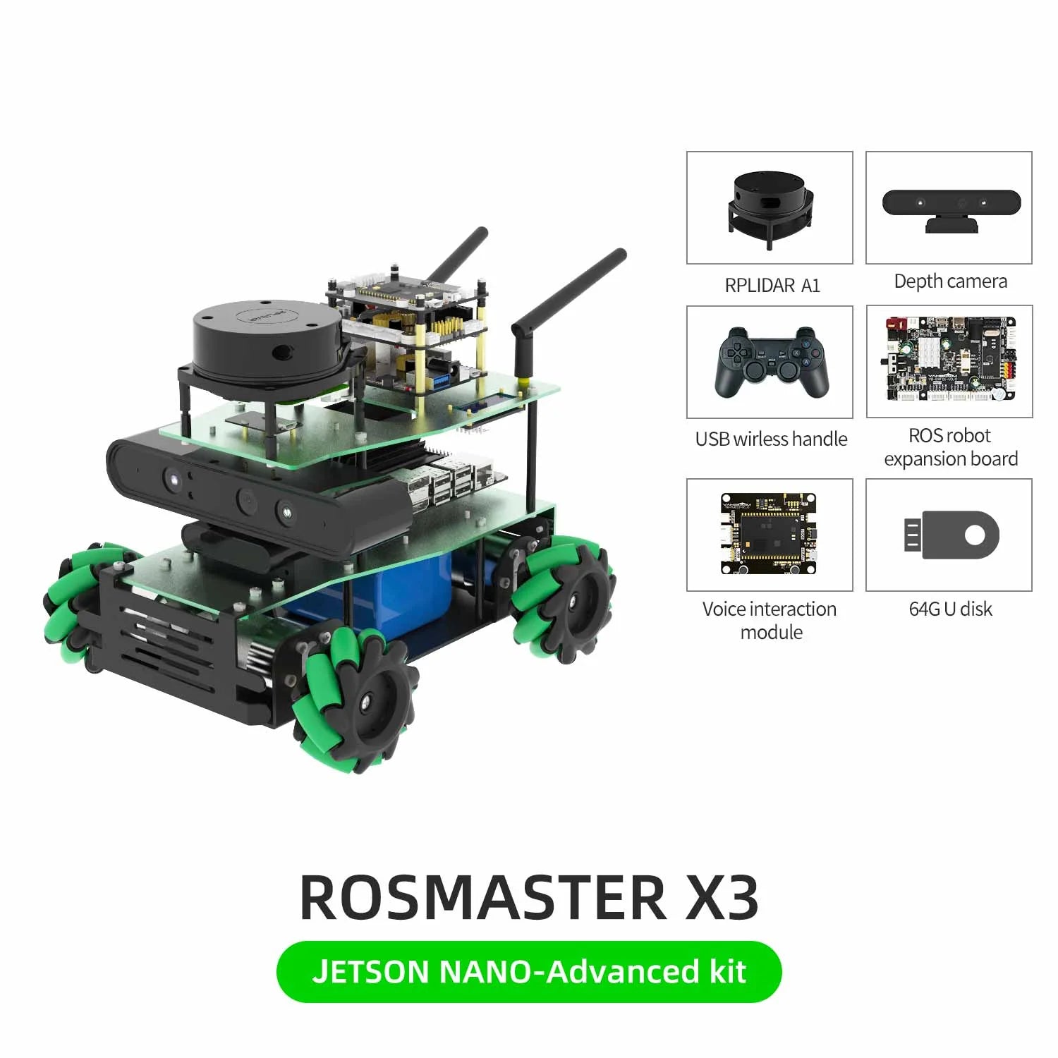 ROSMASTER X3 ROS2 STEM Education Python Programming Robot with Mecanum Wheel for Jetson NANO 4GB/Xavier NX/TX2 NX/RaspberryPi 4B