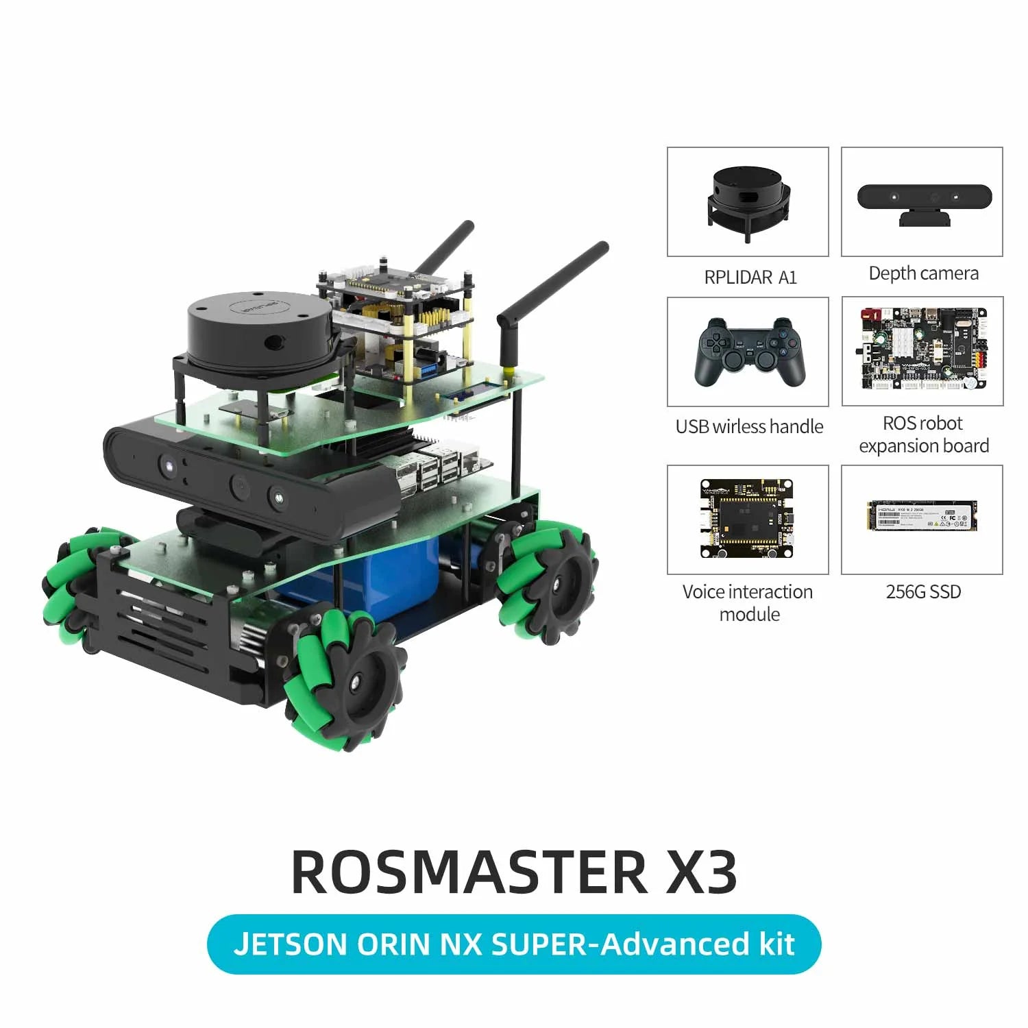ROSMASTER X3 ROS2 STEM Education Python Programming Robot with Mecanum Wheel for Jetson NANO 4GB/Xavier NX/TX2 NX/RaspberryPi 4B