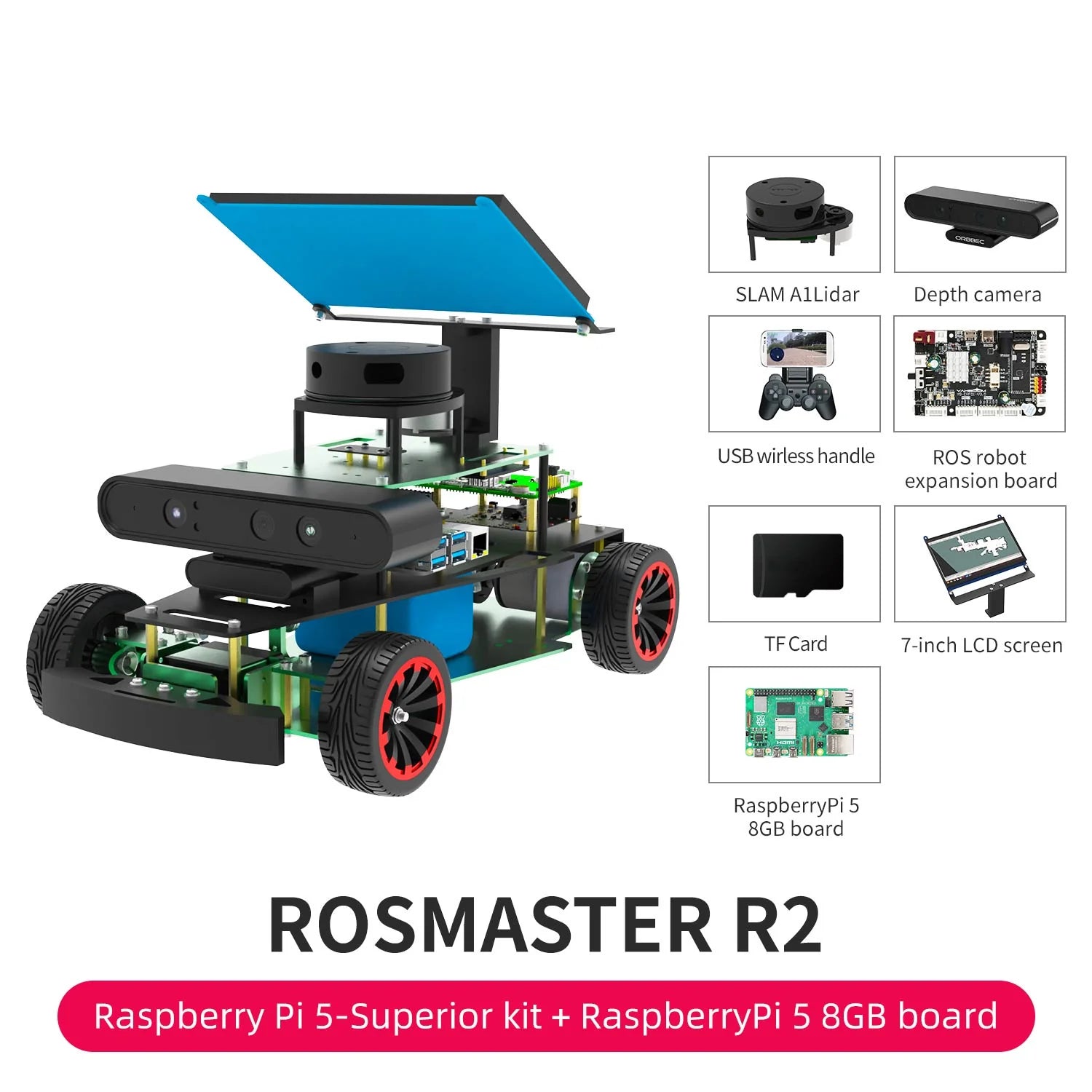 ROSMASTER R2 ROS2 STEM Education Python Programming Robot with Ackermann structure for Jetson NANO 4GB/Orin NANO/Orin NX/RPi 4B(Max Speed:1.8m/s)