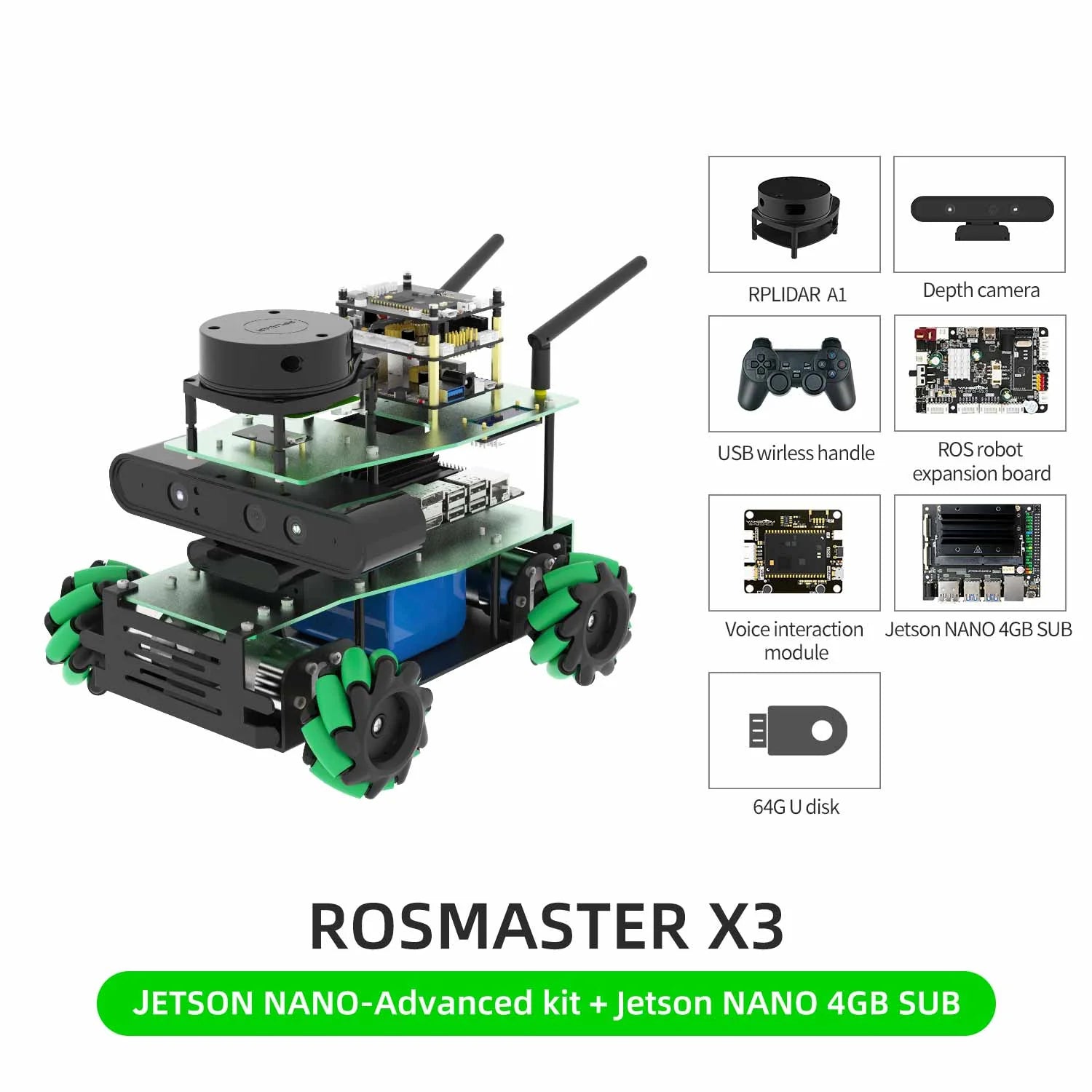 ROSMASTER X3 ROS2 STEM Education Python Programming Robot with Mecanum Wheel for Jetson NANO 4GB/Xavier NX/TX2 NX/RaspberryPi 4B