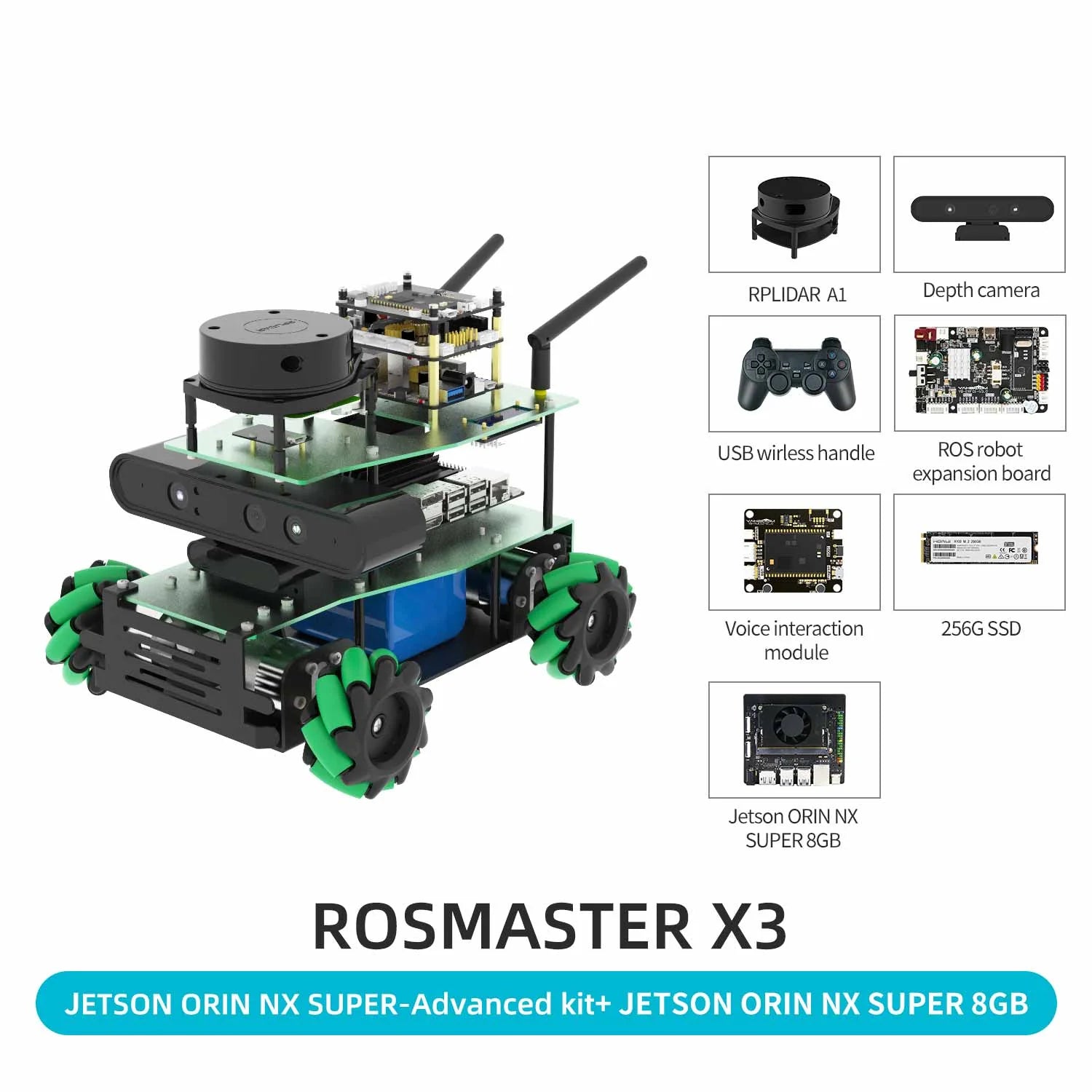 ROSMASTER X3 ROS2 STEM Education Python Programming Robot with Mecanum Wheel for Jetson NANO 4GB/Xavier NX/TX2 NX/RaspberryPi 4B