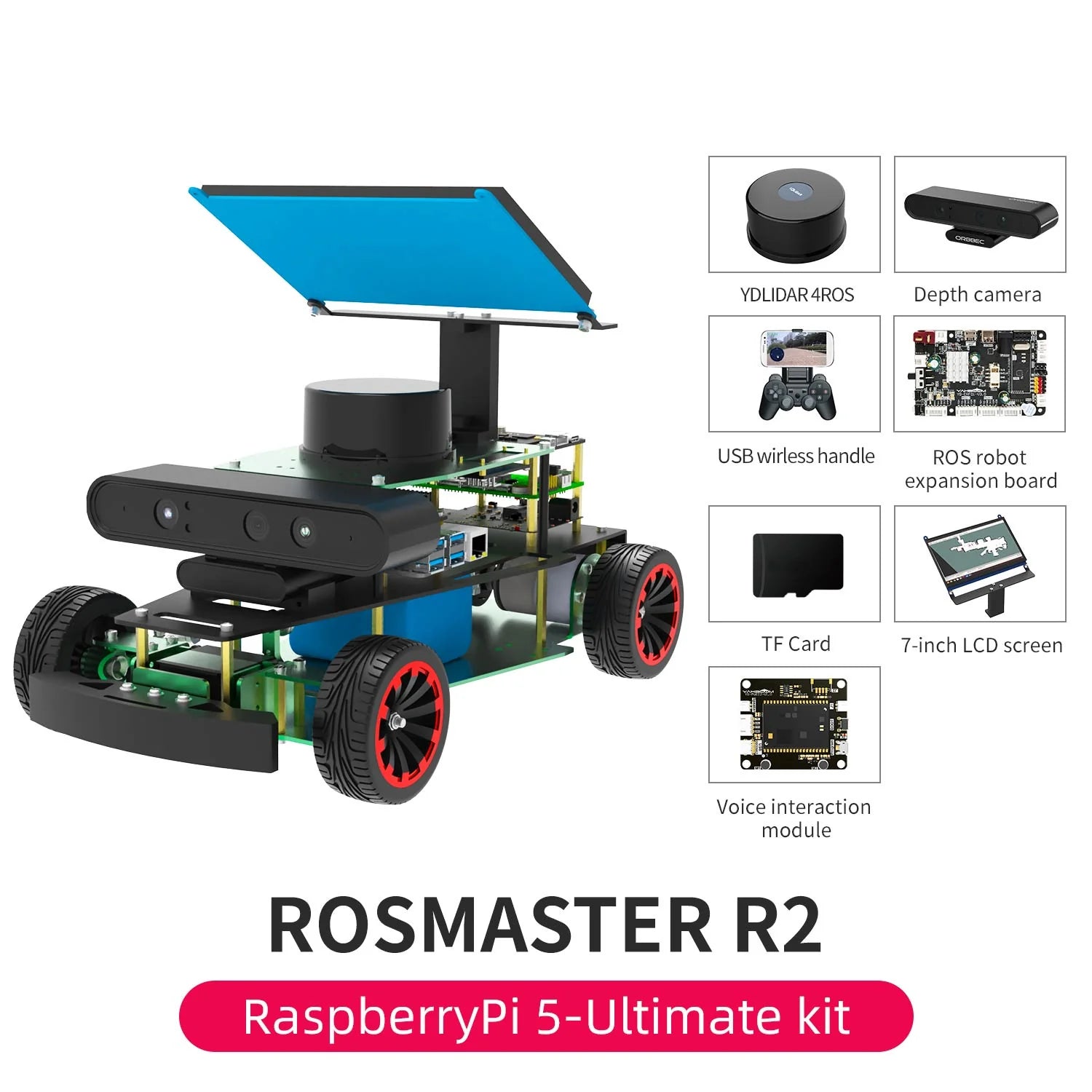 ROSMASTER R2 ROS2 STEM Education Python Programming Robot with Ackermann structure for Jetson NANO 4GB/Orin NANO/Orin NX/RPi 4B(Max Speed:1.8m/s)
