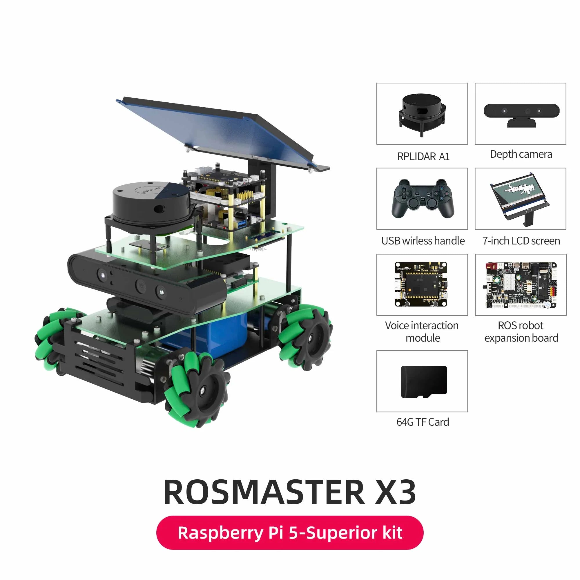ROSMASTER X3 ROS2 STEM Education Python Programming Robot with Mecanum Wheel for Jetson NANO 4GB/Xavier NX/TX2 NX/RaspberryPi 4B