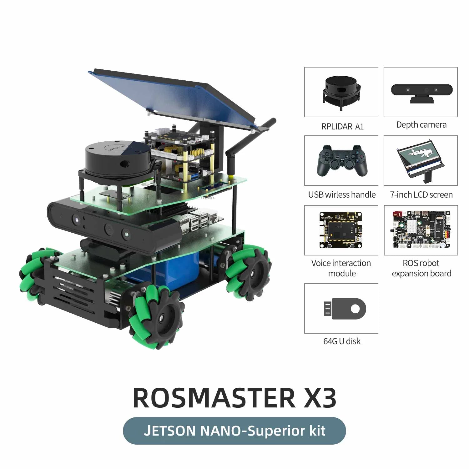 ROSMASTER X3 ROS2 STEM Education Python Programming Robot with Mecanum Wheel for Jetson NANO 4GB/Xavier NX/TX2 NX/RaspberryPi 4B