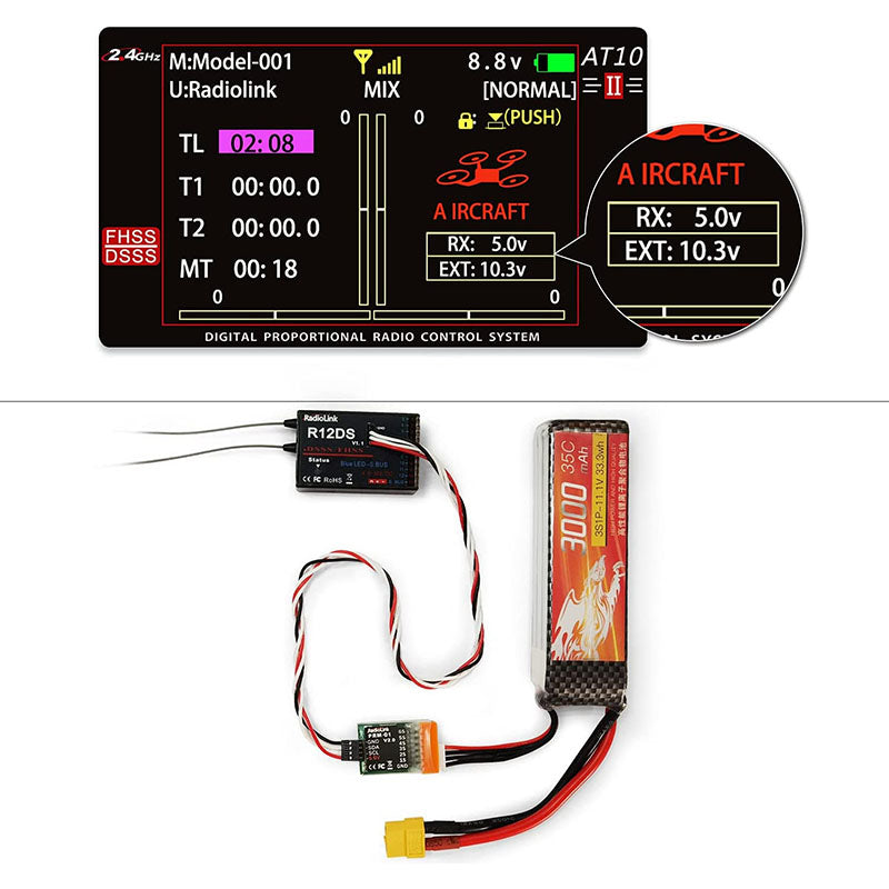 Radiolink AT10II 12CH RC Transmitter R12DS Receiver 2.4GHz DSSS&FHSS Spread Radio Remote Controller for RC Drone/Fixed Wing/Multicopters/Helicopter