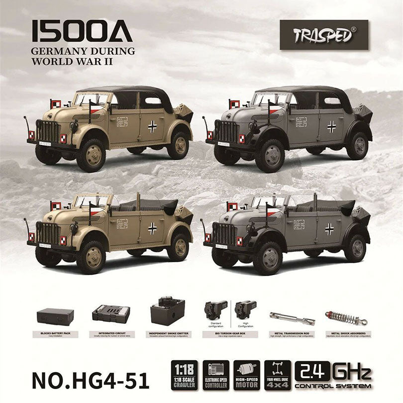 HG HG4-52 TRASPED STEYR COMMAND VEHICLE RC Car 1/18 4WD Off-Road Climbing Truck LED Light Simulated Sound Full Proportional RC Toys