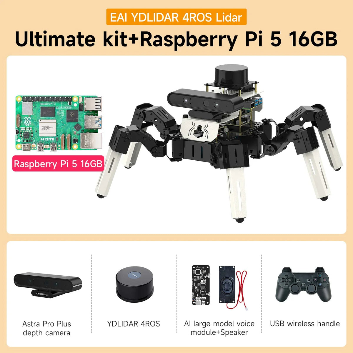 Yahboom 18DOF Muto RS AI Large Language Model Hexapod Robot ROS2 for Raspberry Pi 5 STEM Education Python Programming Robot