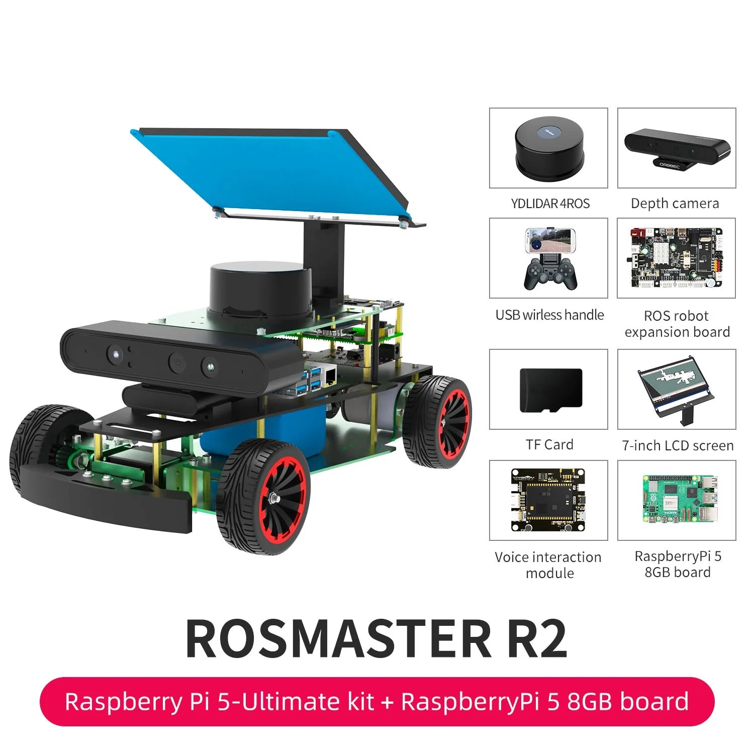 ROSMASTER R2 ROS2 STEM Education Python Programming Robot with Ackermann structure for Jetson NANO 4GB/Orin NANO/Orin NX/RPi 4B(Max Speed:1.8m/s)