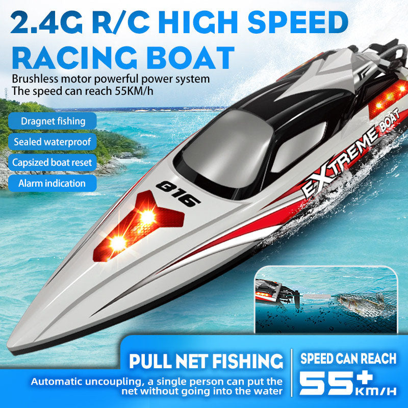 RC Boat HJ816 PRO Brushless 2 In 1 Racing Fishing Boat Trawler 55km/h High Speed RC Speedboat LED Outdoor Toys