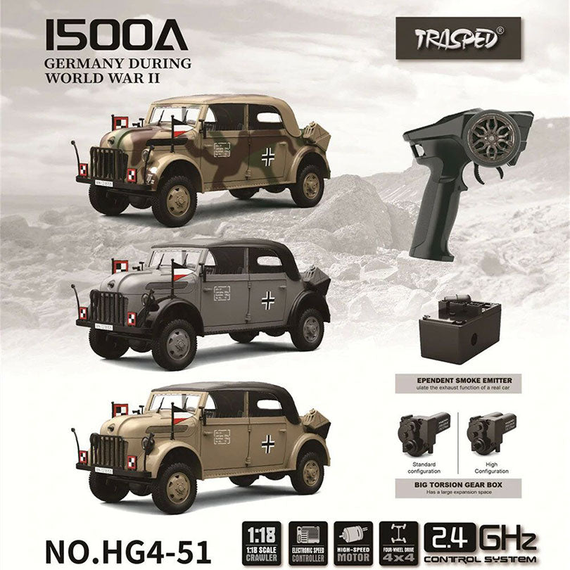 HG HG4-52 TRASPED STEYR COMMAND VEHICLE RC Car 1/18 4WD Off-Road Climbing Truck LED Light Simulated Sound Full Proportional RC Toys