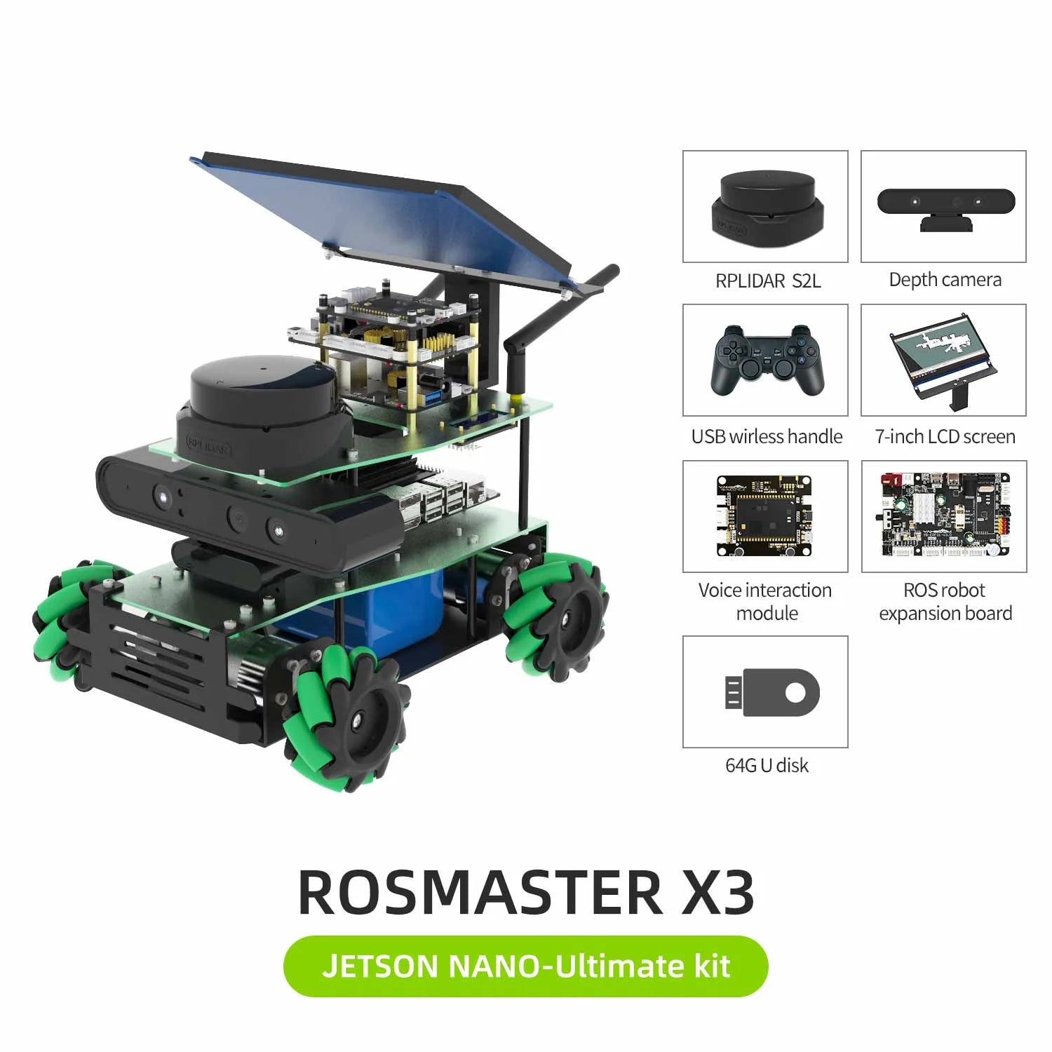 ROSMASTER X3 ROS2 STEM Education Python Programming Robot with Mecanum Wheel for Jetson NANO 4GB/Xavier NX/TX2 NX/RaspberryPi 4B