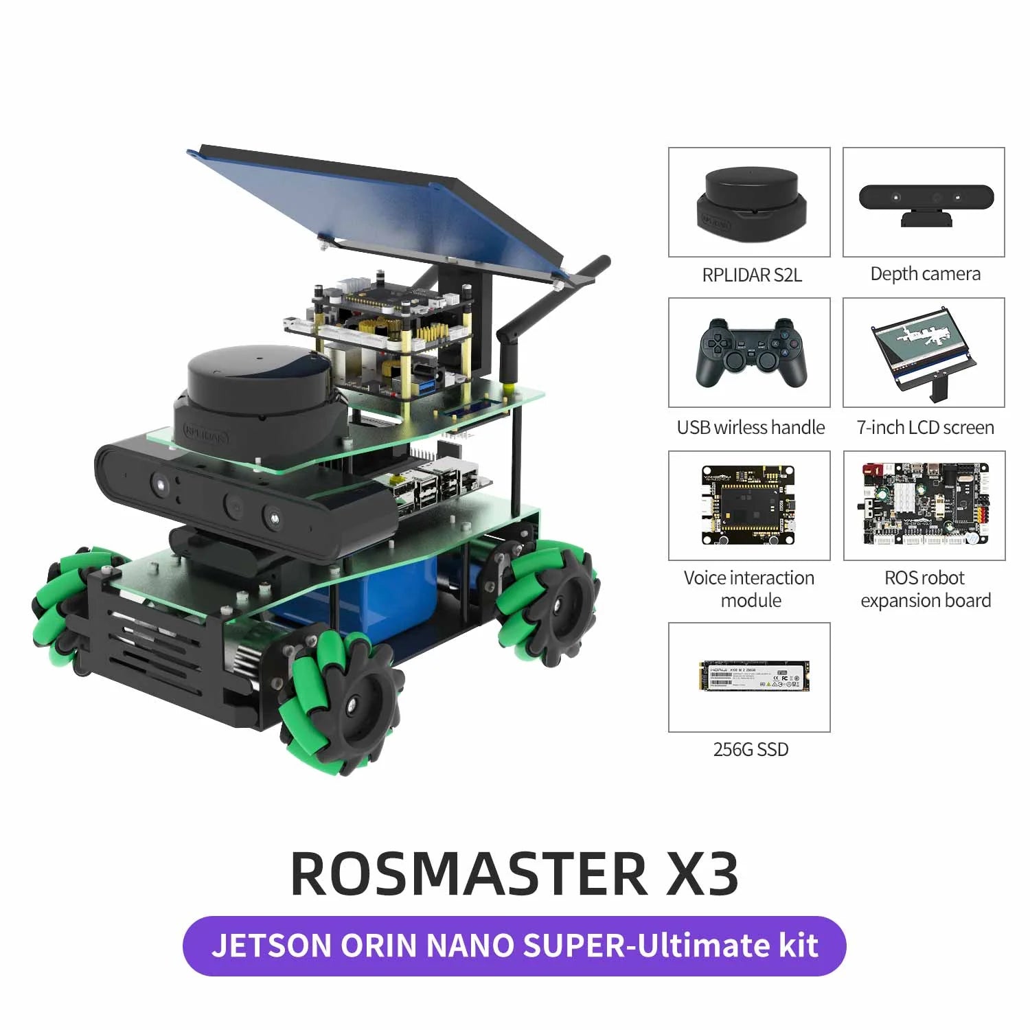 ROSMASTER X3 ROS2 STEM Education Python Programming Robot with Mecanum Wheel for Jetson NANO 4GB/Xavier NX/TX2 NX/RaspberryPi 4B
