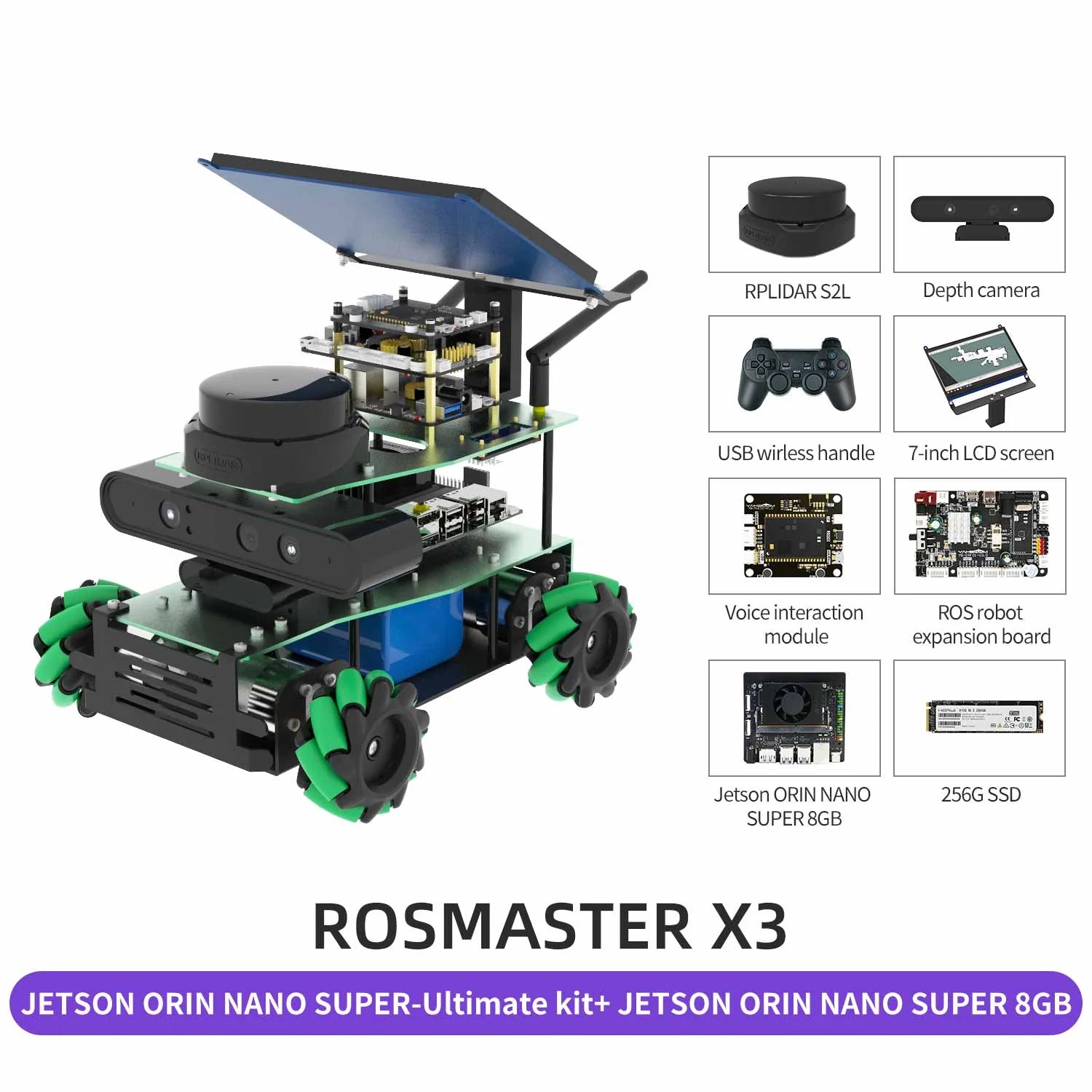 ROSMASTER X3 ROS2 STEM Education Python Programming Robot with Mecanum Wheel for Jetson NANO 4GB/Xavier NX/TX2 NX/RaspberryPi 4B