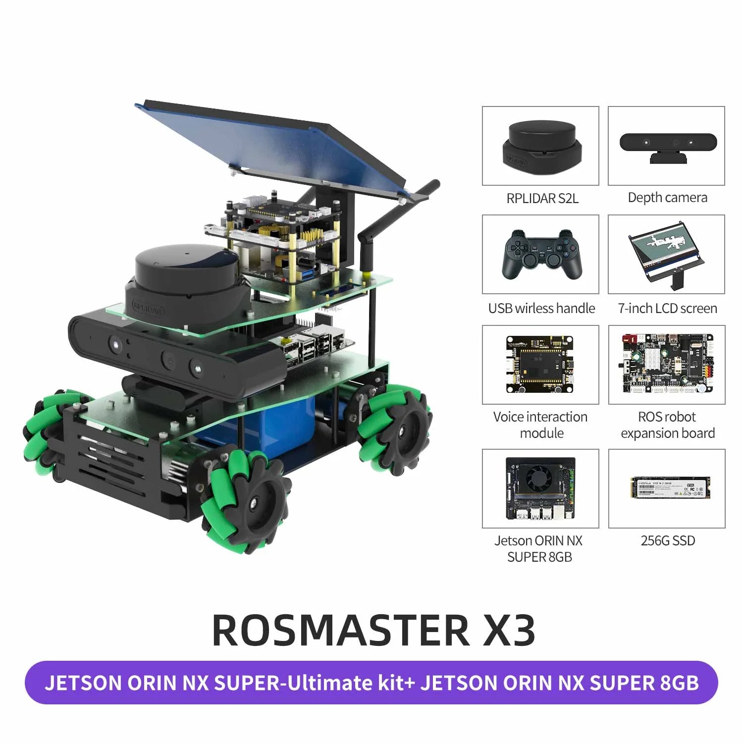 ROSMASTER X3 ROS2 STEM Education Python Programming Robot with Mecanum Wheel for Jetson NANO 4GB/Xavier NX/TX2 NX/RaspberryPi 4B