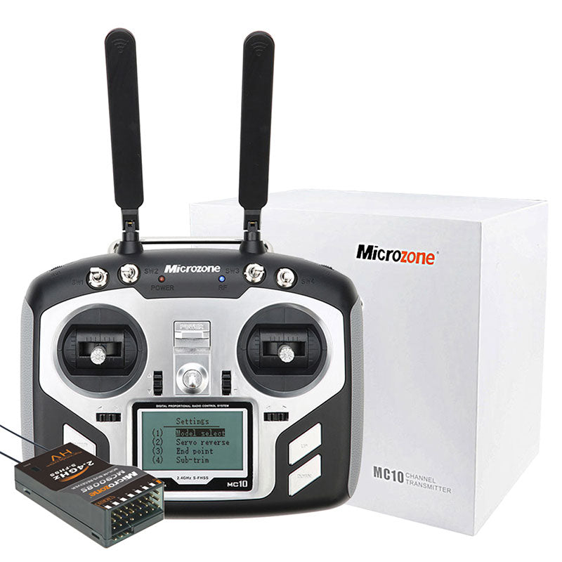Microzone MC10 10CH 2.4GHz FHSS RC Transmitter With MC9008S Receiver For Drones Fixed-wing Aircraft Helicopters Vehicles Ships