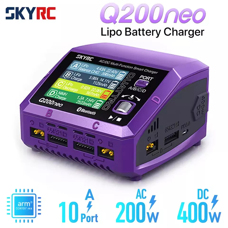 SKYRC Q200neo Lipo Battery Balance Charger Discharger AC200W DC400W 10A for 1-6S LiPo Li-ion Life LiHV 2-15s NiCd NiMH PB