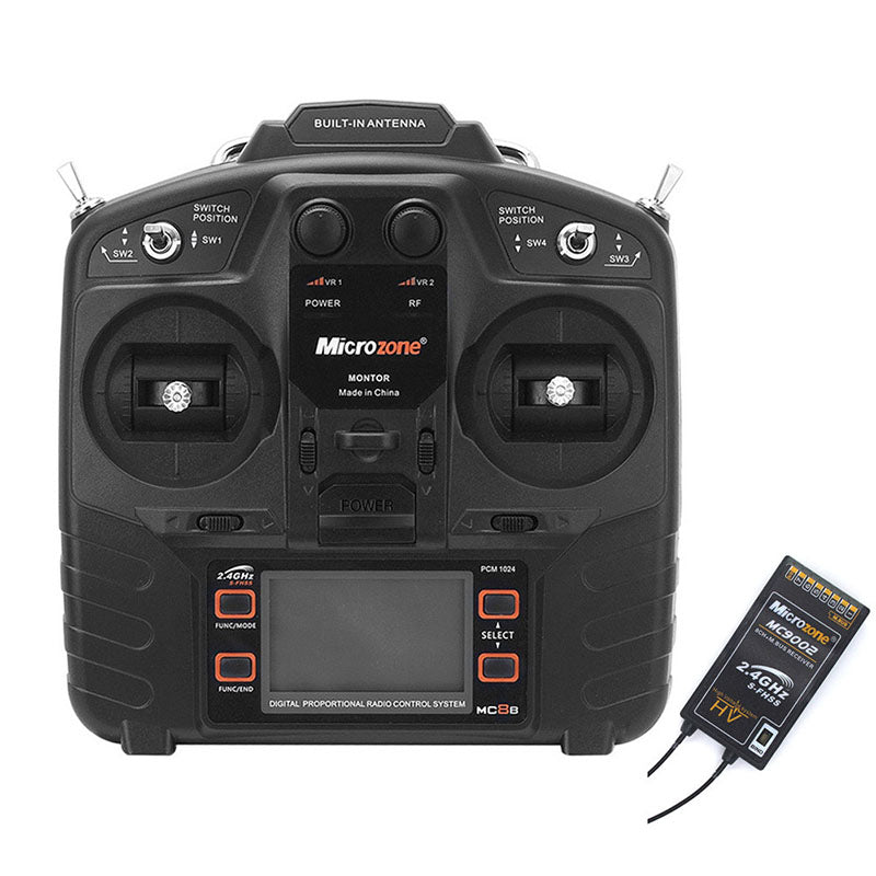 Microzone MC8B 2.4G 8CH Remote Control Transmitter & MC9002 CH Receiver Radio System for RC Aircraft Fixed-wing Helicopter Drone