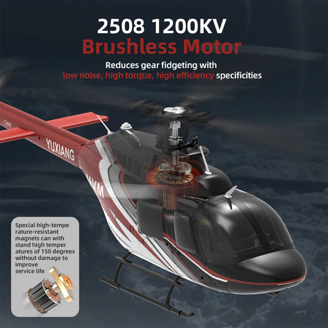 YXZNRC F08 Bell 206 RC Helicopter 2.4G 6CH 1/27 Scale Brushless Direct-Drive 6G Flybarless Model with Optical Flow Positioning