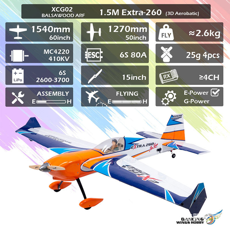 DWHobby Balsa wood Plane F3A Extra-260 Level 70 Electric Fixed wing ARF aerobatic RC Plane 1540mm Wingspan Balsa Plane