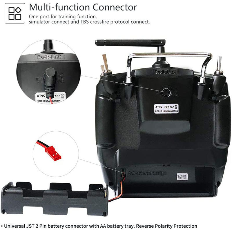 Radiolink AT9S Pro 12CH 2.4G Radio Transmitter R9DS Receiver Support Crossfire Protocol for for Airplane/Jet/FPV Racing Drone/Quad/RC Truck Car/Boat