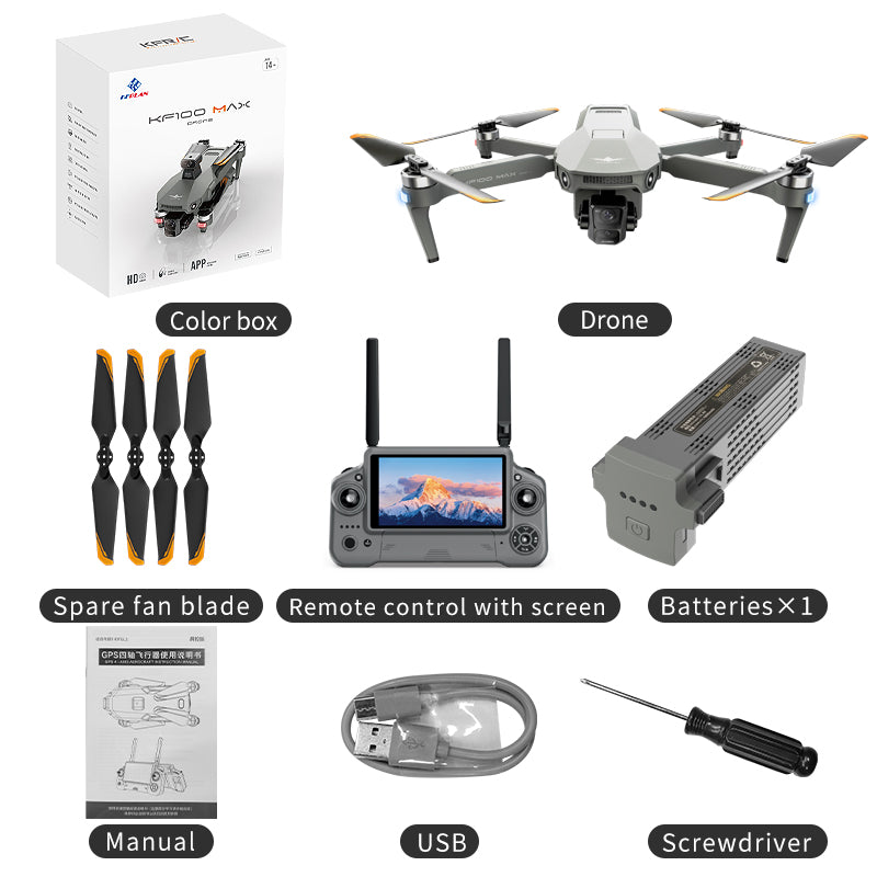 KF100 3-Axis Gimbal 4K Drone EIS Camera Large size Intelligent Obstacle Avoidance 10KM 5G GPS Quadcopter with Screen Remote control