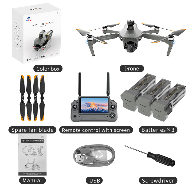 KF100 3-Axis Gimbal 4K Drone EIS Camera Large size Intelligent Obstacle Avoidance 10KM 5G GPS Quadcopter with Screen Remote control