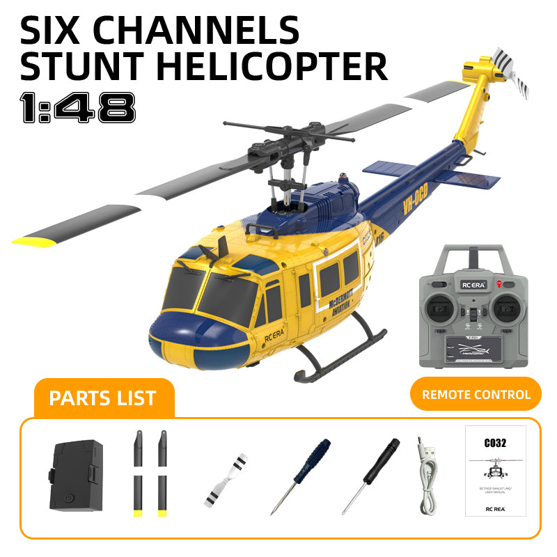 RCERA C032 UH-1 RC Helicopter 6CH 1/48 6-axis Gyro Barometer Altitude Determination Optical Flow Positioning TOF Laser Radar Aerobatic Helicopter