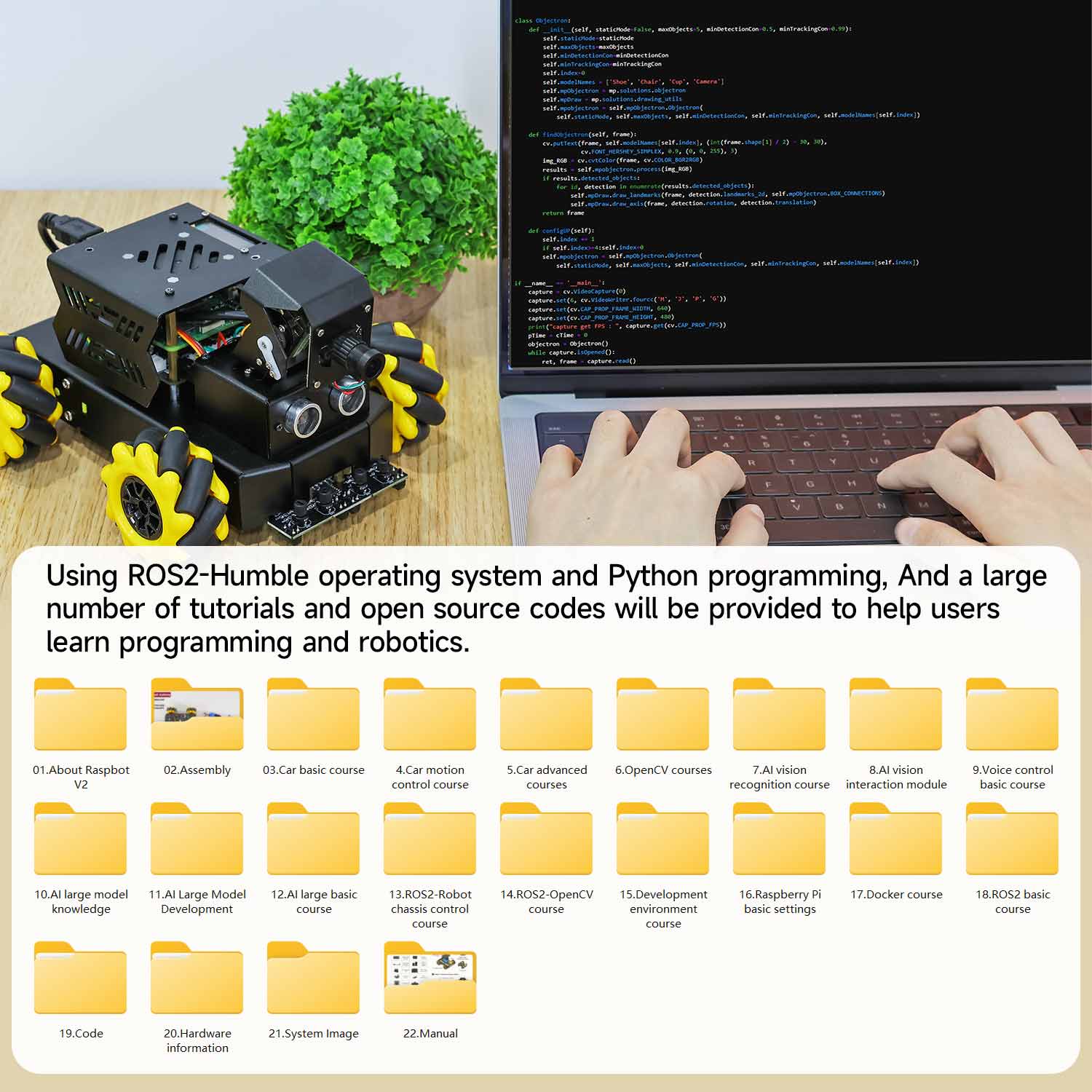 Yahboom Raspbot V2 AI Large Model STEM Education Python Programming Robot Car for Raspberry Pi 5