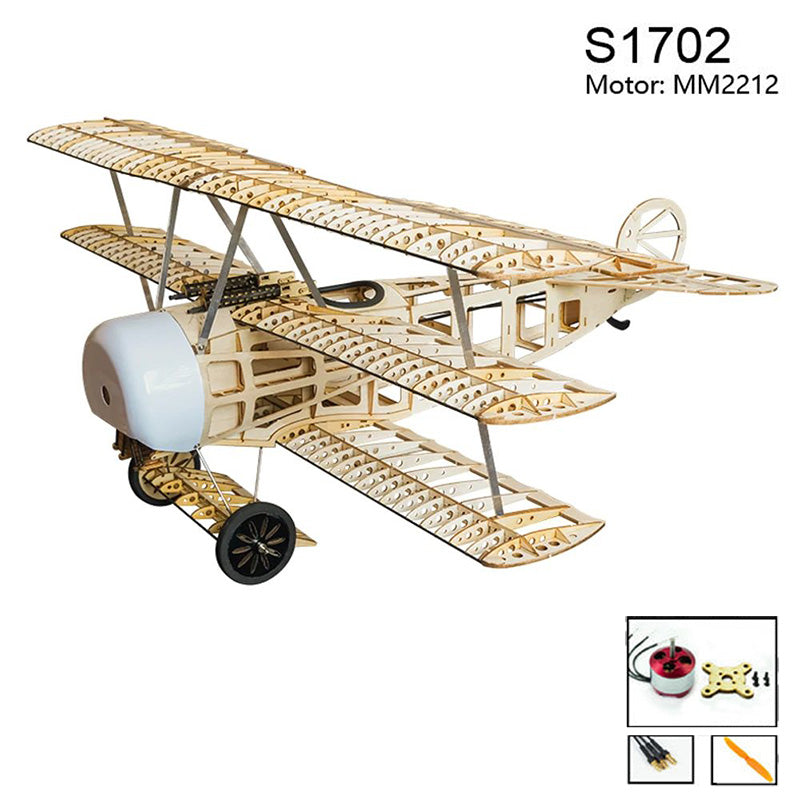 DWHobby Balsa wood Plane S17 Fokker Dr.I Electric Fixed Wing Fighter Plane Balsa Kits 770mm Wingspan