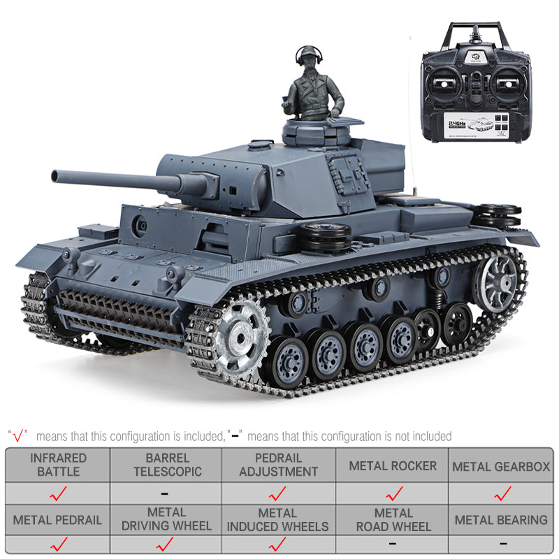 Heng Long 3848 Germany Panzer III RC Tank 1/16 Upgrade Metal RC Tank toys