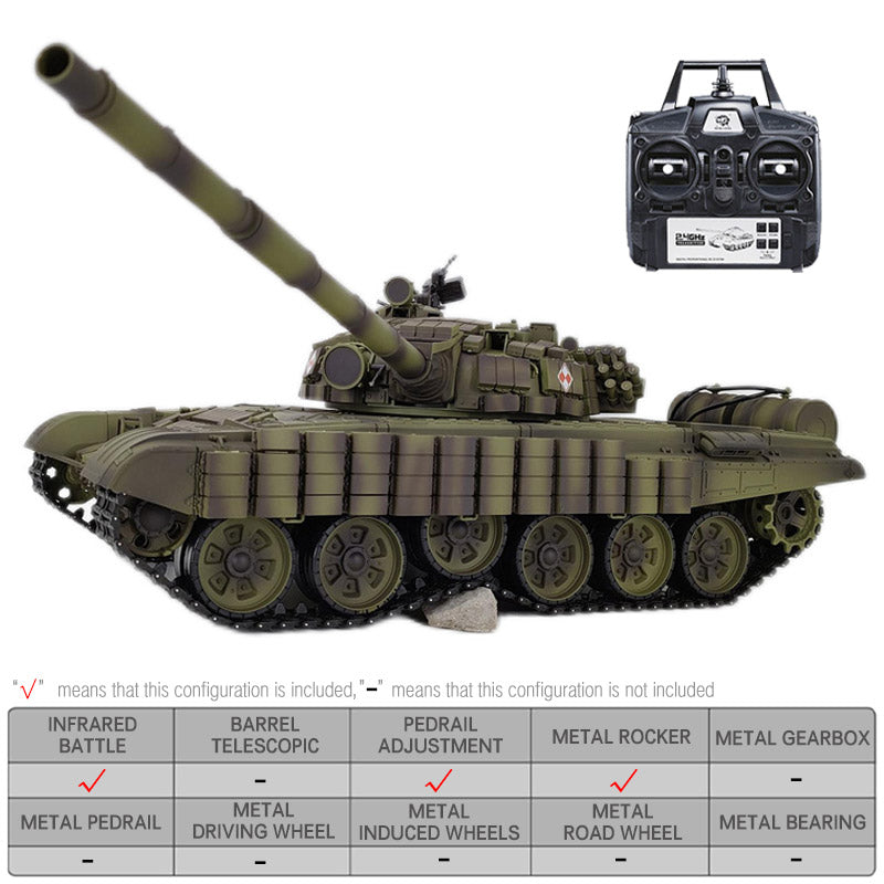 Heng Long 3939 T72 RC Tank Russian Main Battle Off Road Tank Upgrade Metal Version Armor Tank Toys Gift