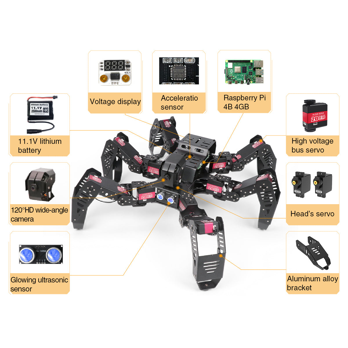 Hiwonder STEM Education Python Programming AI Intelligent Visual Hexapod Robot Powered by Raspberry Pi 4B 4GB