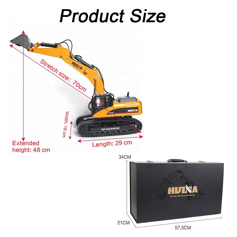 Huina 1580 Full Alloy Hydraulic Excavator 2.4GHz 23CH 1:14 RC Off Road Construction Car Toy