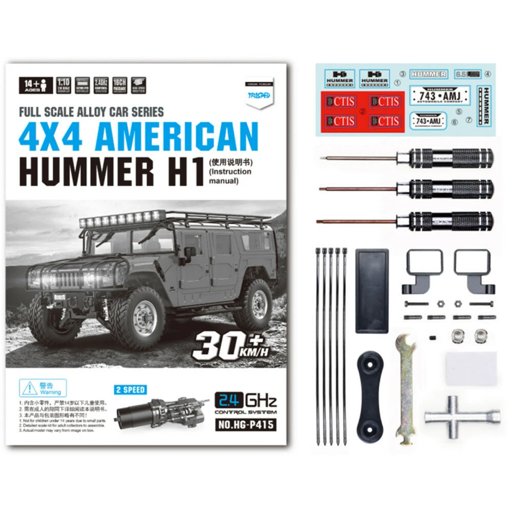 RC Car HG P415 1/10 16CH Hummer Metal Chassis Vehicles Model Military Truck Toys Gifts