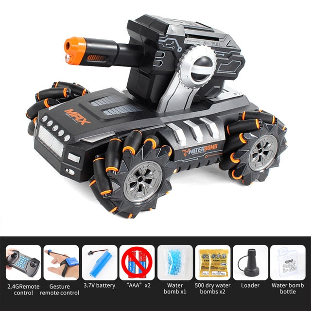 RC tank 4WD can fire water bombs drift horizontal movement rotating toys