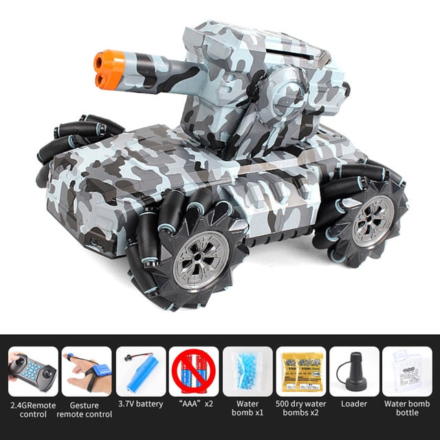 RC tank 4WD can fire water bombs drift horizontal movement rotating toys