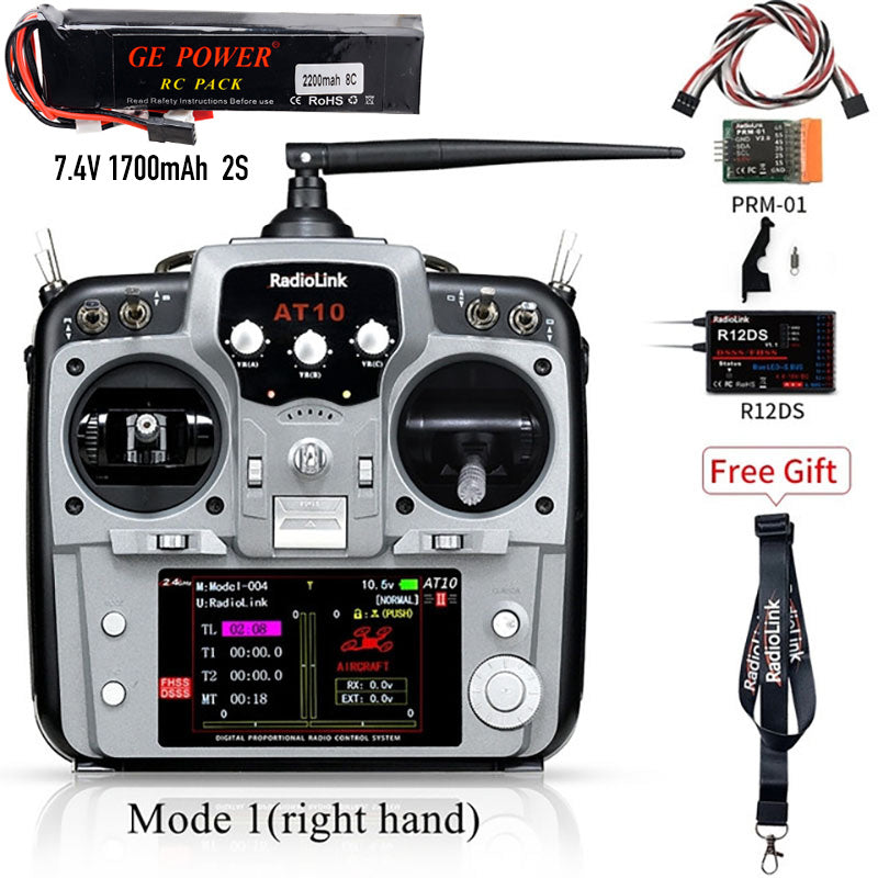 Radiolink AT10II 12CH RC Transmitter R12DS Receiver 2.4GHz DSSS&FHSS Spread Radio Remote Controller for RC Drone/Fixed Wing/Multicopters/Helicopter