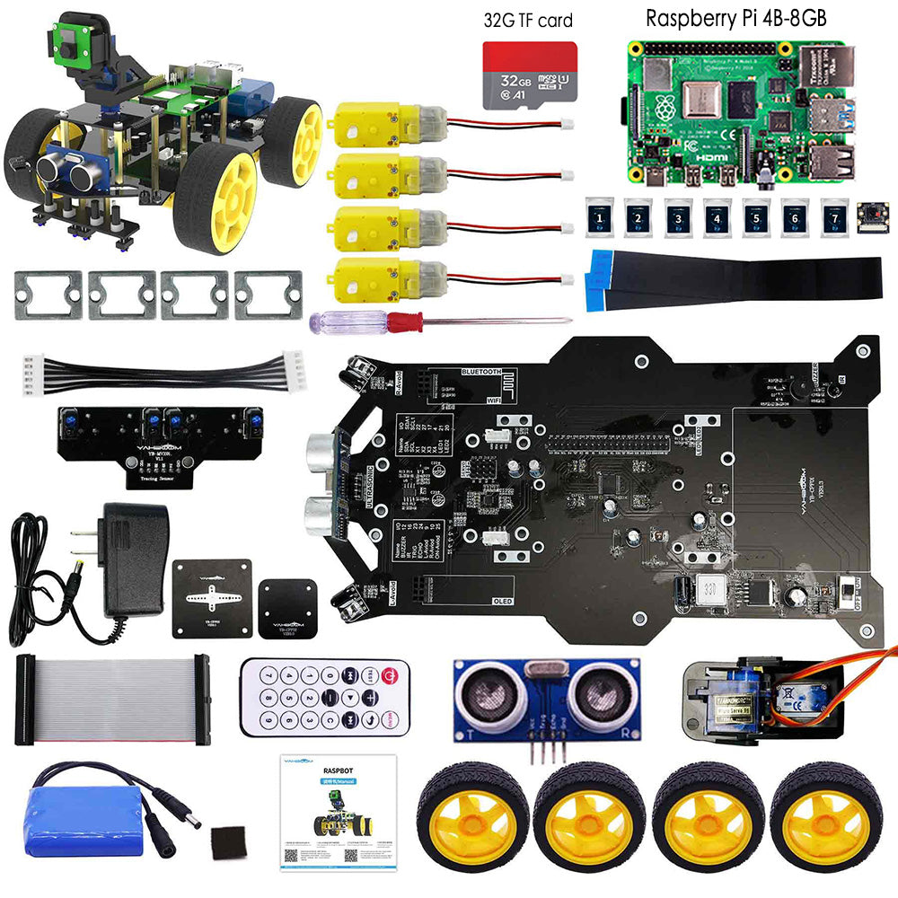 Yahboom Raspbot AI Vision STEM Education Robot Car with FPV Camera for Raspberry Pi 4B