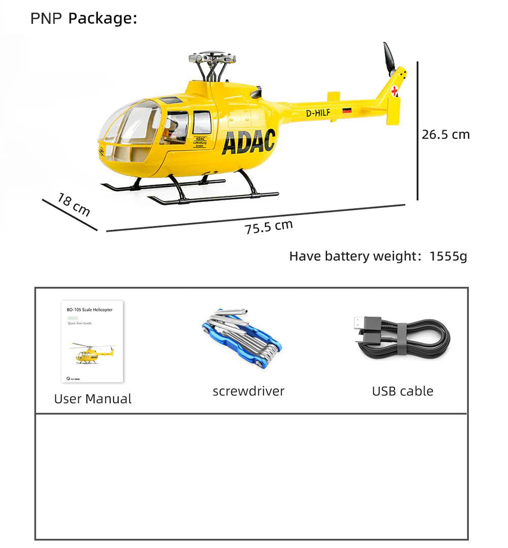 FLYWING BO-105 RC Helicopter 450L Class 6CH Brushless GPS Stabilized Altitude Hold RC Helicopter H1 Flight Controller